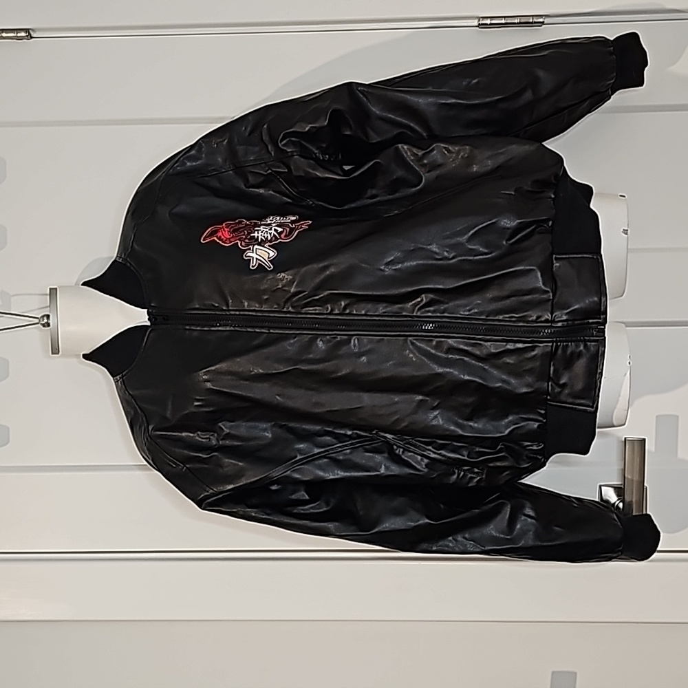 Vintage Steve and Barry's Faux Leather Bomber Jacket with Japanses Dragon